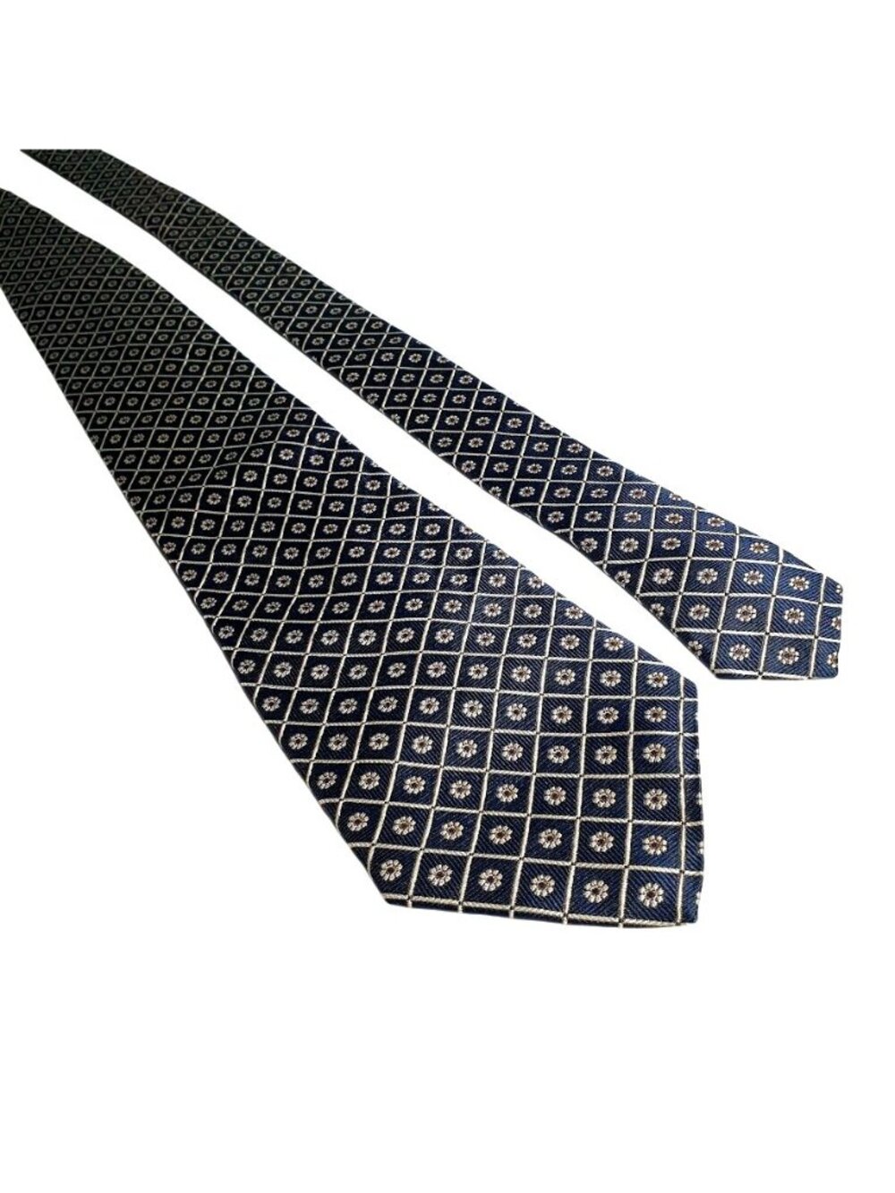 H Calabrese 100 Silk Italy Mens Tie Blue White Floral Geometric Pattern Luxury
